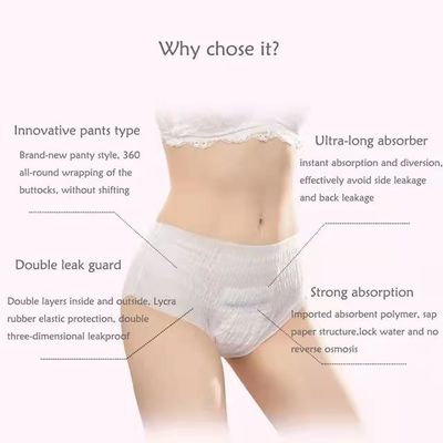 OEM ODM ディストリビューション 需要のための 呼吸できる 白色 使い捨て 女性 生理パンツ